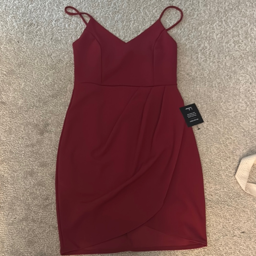 Lulu's Chic Burgundy Spaghetti Strap Mini Dress